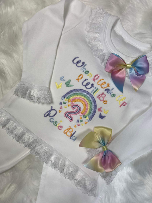Personalised rainbow pyjamas with frills and bows